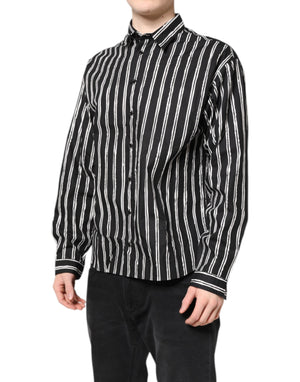 Dolce & Gabbana Black White Striped Cotton Dress Shirt