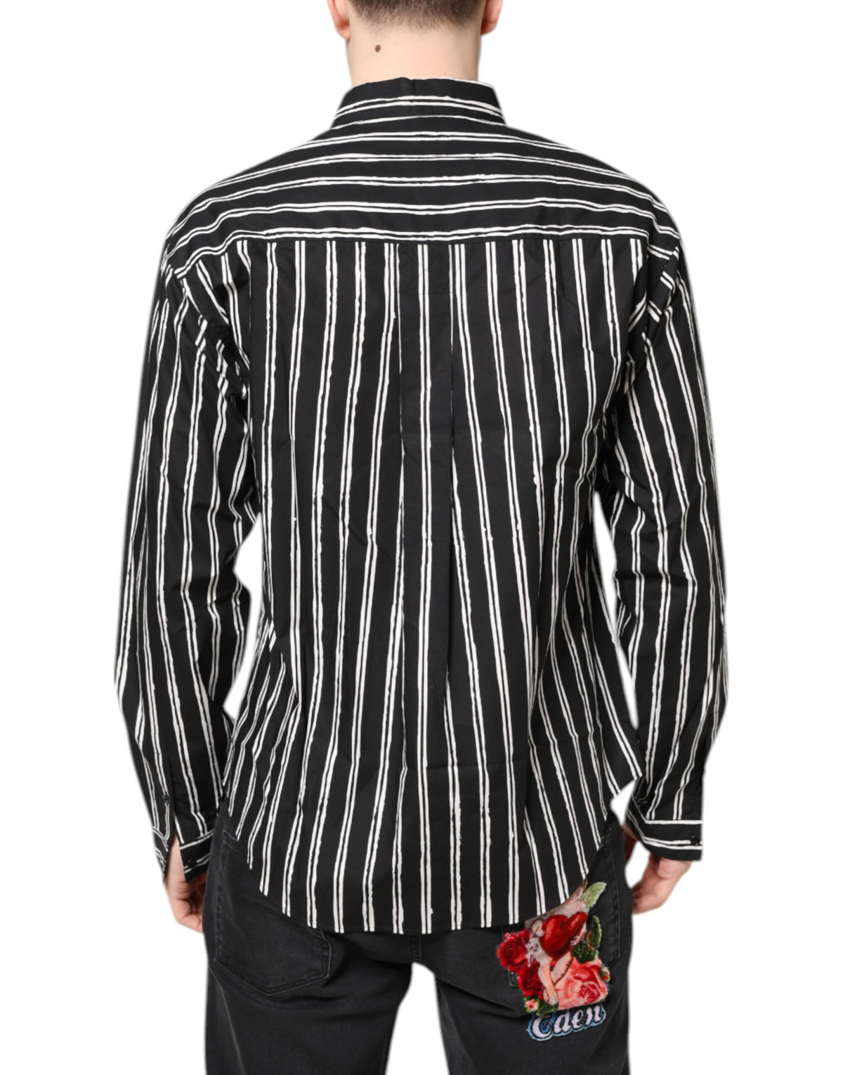 Dolce & Gabbana Black White Striped Cotton Dress Shirt