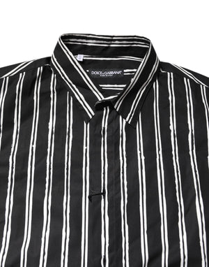 Dolce & Gabbana Black White Striped Cotton Dress Shirt