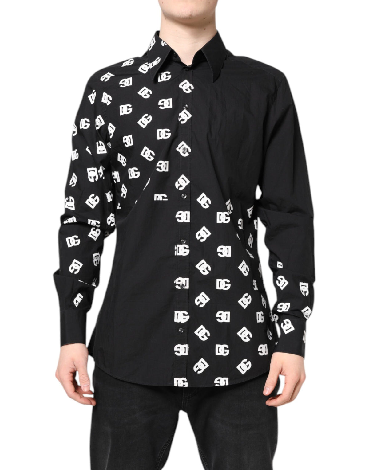 Dolce & Gabbana Black DG Logo Cotton MARTINI Dress Shirt