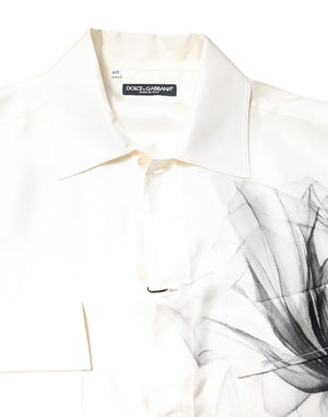 Dolce & Gabbana Ivory Silk Long Sleeves Men Casual Shirt