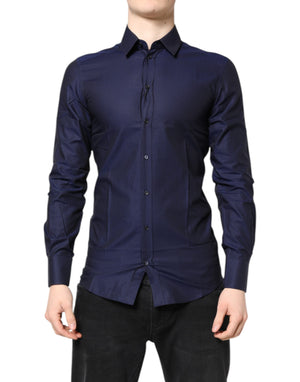 Dolce & Gabbana Blue GOLD Cotton Long Sleeves Men Dress Shirt