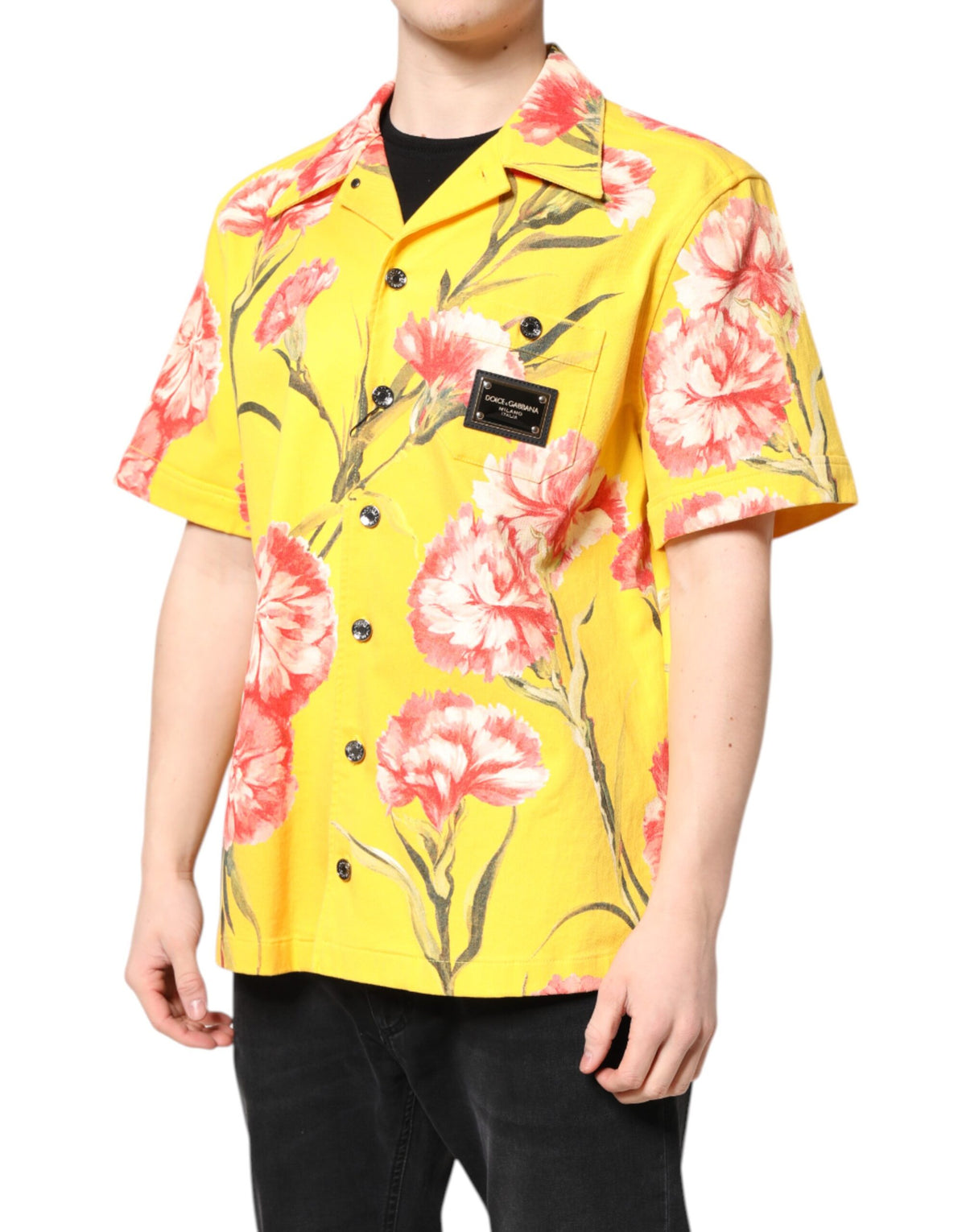 Dolce & Gabbana Yellow Floral Men Button Down Casual Shirt