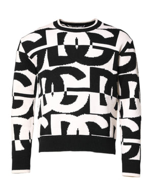 Dolce & Gabbana Black White Knit Logo Print Pullover Sweater