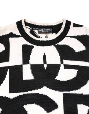 Dolce & Gabbana Black White Knit Logo Print Pullover Sweater