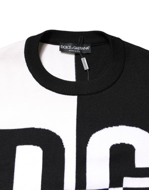 Dolce & Gabbana Black White Knit Logo Print Pullover Sweater