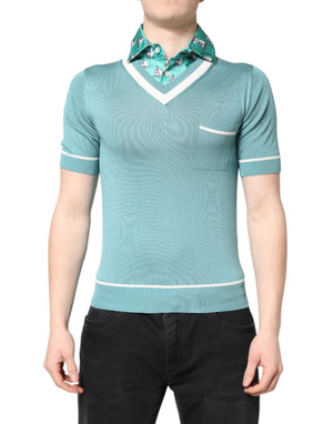 Dolce & Gabbana Green Printed Collared Short Sleeve T-shirt
