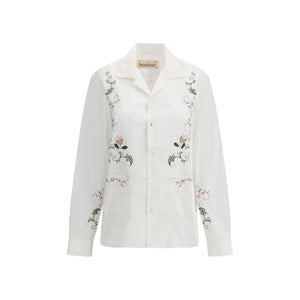 Baziszt White Cotton Pattern Shirt