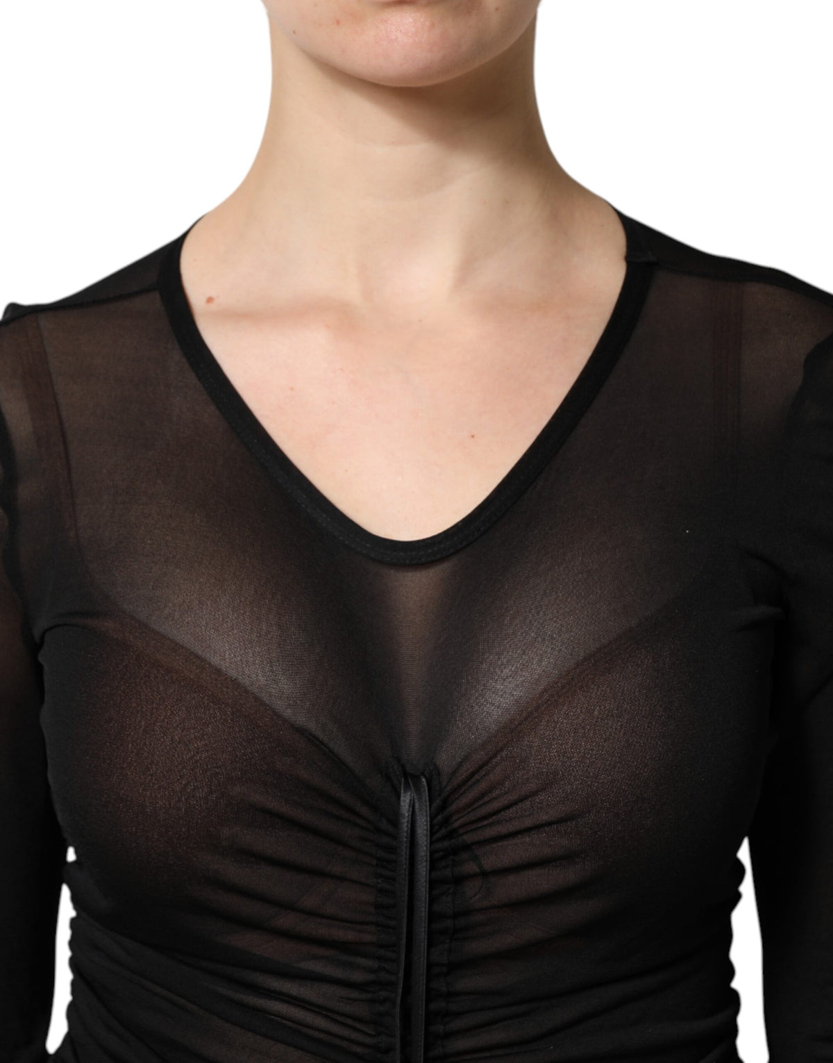 Dolce & Gabbana Black Mesh Trim Bodycon Long Sheath Dress