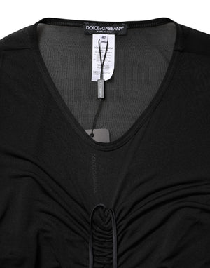 Dolce & Gabbana Black Mesh Trim Bodycon Long Sheath Dress