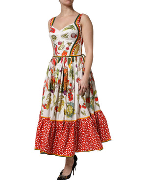 Dolce & Gabbana White Vegetables Sleeveless A-line Dress