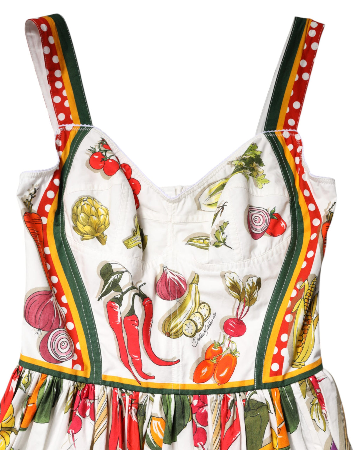 Dolce & Gabbana White Vegetables Sleeveless A-line Dress