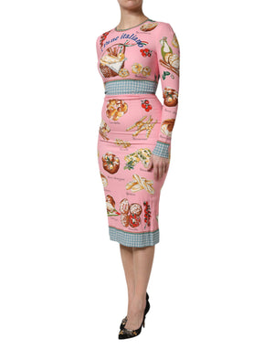 Dolce & Gabbana Pink Pastry Print Bodycon Sheath Midi Dress