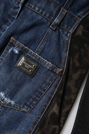 Dolce & Gabbana Black Blue Long Sleeves Denim Mini Dress