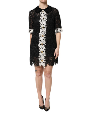 Dolce & Gabbana Black Floral Lace Embellished Mini Dress