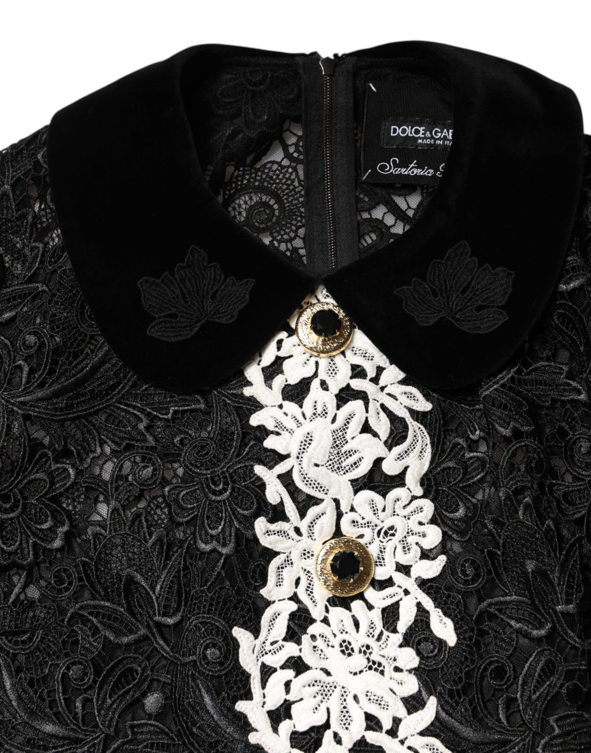 Dolce & Gabbana Black Floral Lace Embellished Mini Dress