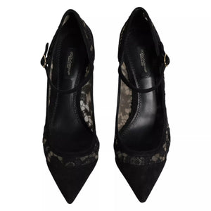 Dolce & Gabbana Black Mary Jane Taormina Lace Pumps Shoes
