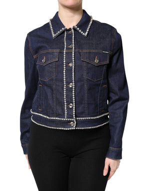 Dolce & Gabbana Blue Denim Cotton Crystal Embellished Jacket
