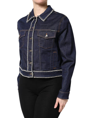 Dolce & Gabbana Blue Denim Cotton Crystal Embellished Jacket
