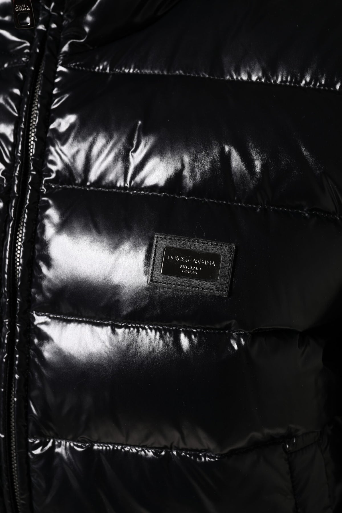 Dolce & Gabbana Black Logo Plaque Full Zip Puffer Jacket