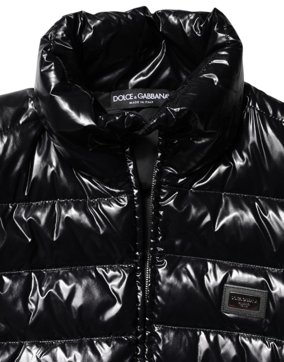 Dolce & Gabbana Black Logo Plaque Full Zip Puffer Jacket