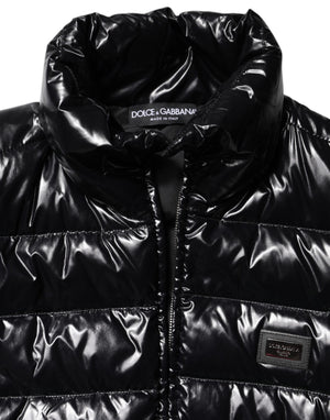 Dolce & Gabbana Black Logo Plaque Full Zip Puffer Jacket