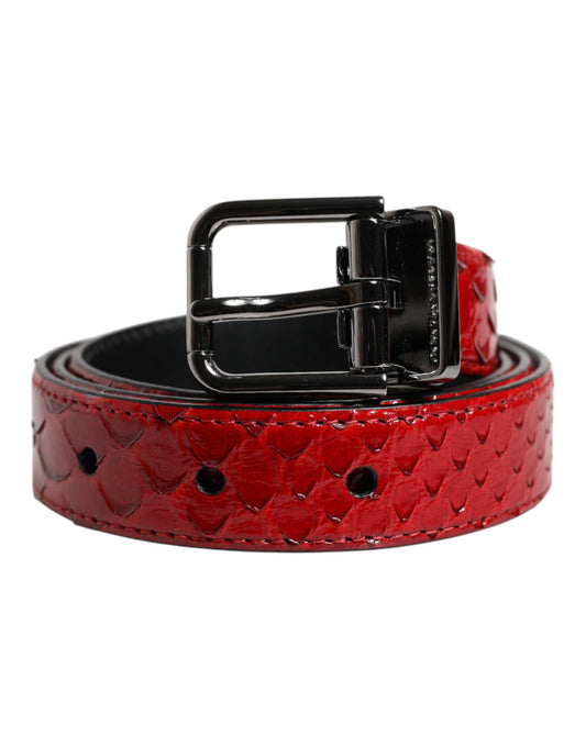 Dolce & Gabbana Red Exotic Leather Brass Metal Buckle Belt
