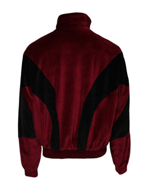 Dolce & Gabbana Red Black Cotton Logo FullZip Bomber Jacket