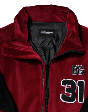 Dolce & Gabbana Red Black Cotton Logo FullZip Bomber Jacket