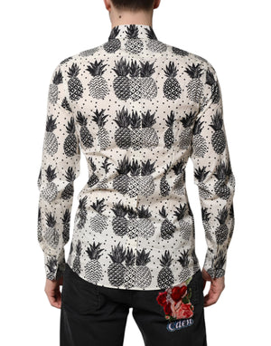 Dolce & Gabbana White Pineapple Print Long Sleeve GOLD Shirt