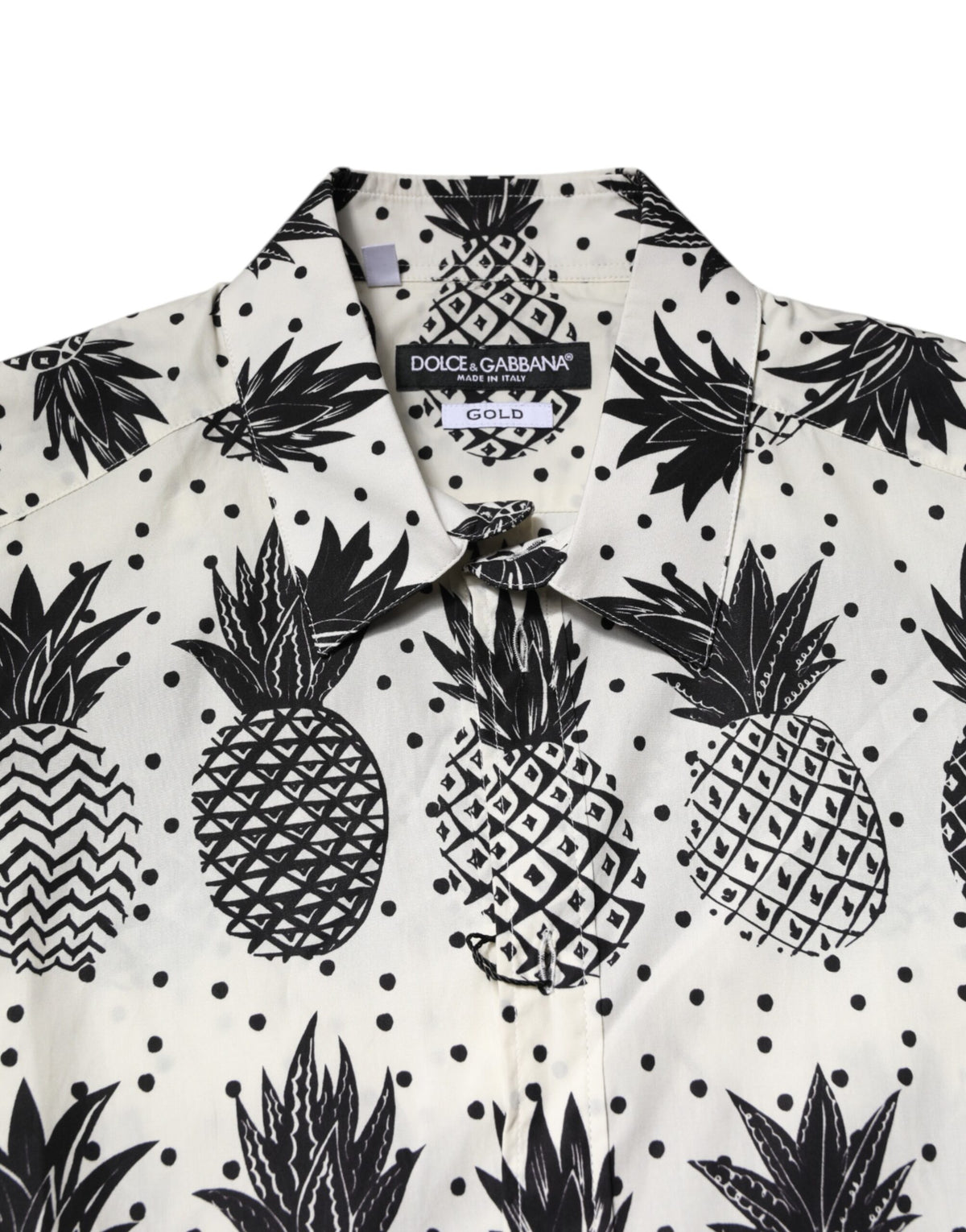 Dolce & Gabbana White Pineapple Print Long Sleeve GOLD Shirt