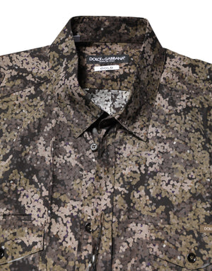 Dolce & Gabbana Multicolor Camouflage Button Down GOLD Shirt
