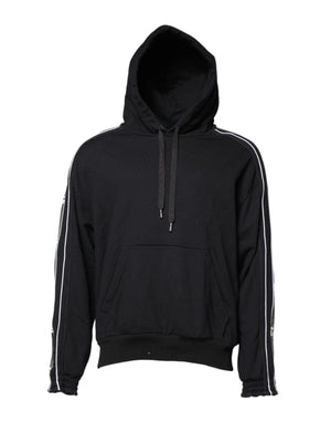 Dolce & Gabbana Black Cotton Logo Hooded Sweatshirt Sweater