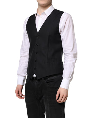 Dolce & Gabbana Black Wool Waistcoat Dress Formal Vest