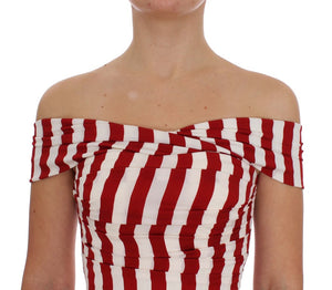 Dolce & Gabbana Red White Silk Stretch Dress
