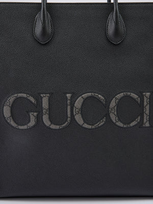 Gucci Black Leather Logo Medium Tote Bag