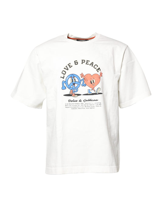 Dolce & Gabbana White LOVE & PEACE Print Crew Neck T-shirt