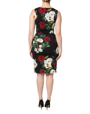 Dolce & Gabbana Black Floral Print Sleeveless Sheath Dress