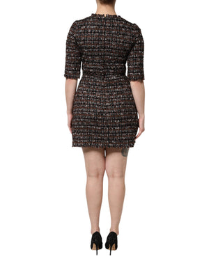 Dolce & Gabbana Brown Tweed Short Sleeves A-line Mini Dress