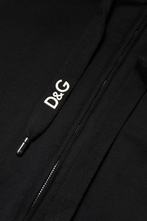 Dolce & Gabbana Black Cotton Hooded Full Zip Sweatshirt Sweater