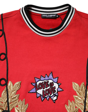 Dolce & Gabbana Red Cotton Queen Sequined Pullover Sweater