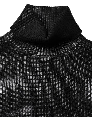 Dolce & Gabbana Black Wool Long Sleeve Turtleneck Cropped Top