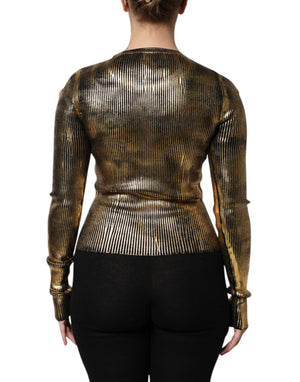 Dolce & Gabbana Gold Round Neck Long Sleeve Pullover Top