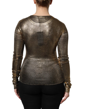 Dolce & Gabbana Gold Round Neck Long Sleeve Pullover Top