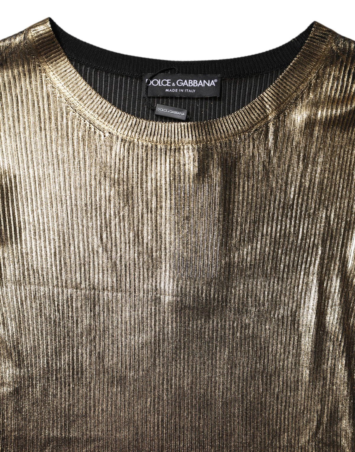 Dolce & Gabbana Gold Round Neck Long Sleeve Pullover Top