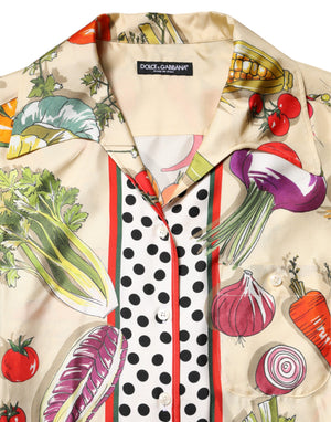 Dolce & Gabbana Multicolor Vegetables Silk Long Sleeves Top