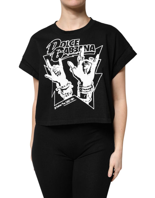 Dolce & Gabbana Black Cotton Printed Short Sleeves T-shirt
