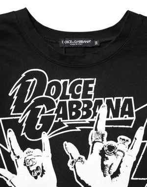Dolce & Gabbana Black Cotton Printed Short Sleeves T-shirt
