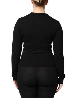 Dolce & Gabbana Black Cashmere Embellished Long Sleeves Top
