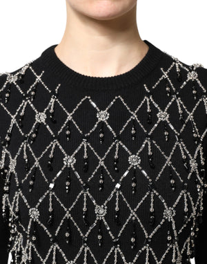 Dolce & Gabbana Black Cashmere Embellished Long Sleeves Top